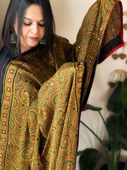 Handblock Printed Ajrakh Dupatta wth Mukaish Handwork - Masakalee