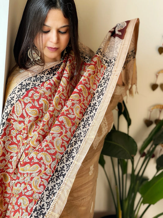 Handblock Printed Dupatta in Chennuri Cotton Silk - Masakalee