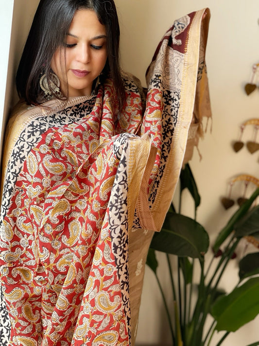 Handblock Printed Dupatta in Chennuri Cotton Silk - Masakalee