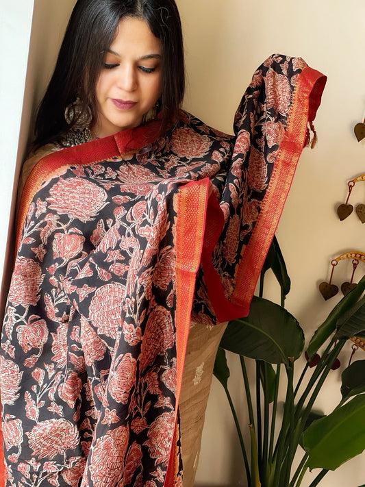 Handblock Printed Dupatta in Chennuri Cotton Silk - Masakalee