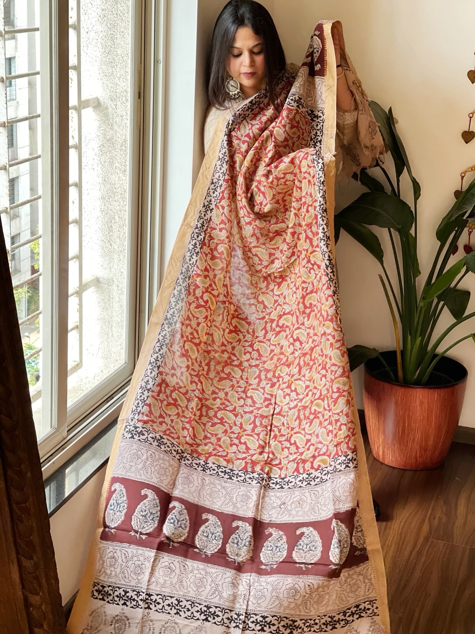 Handblock Printed Dupatta in Chennuri Cotton Silk - Masakalee