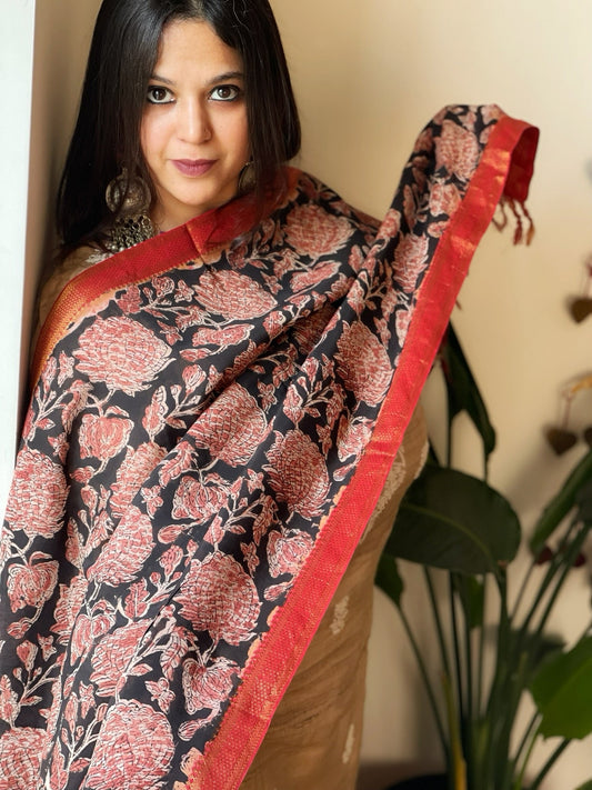 Handblock Printed Dupatta in Chennuri Cotton Silk - Masakalee