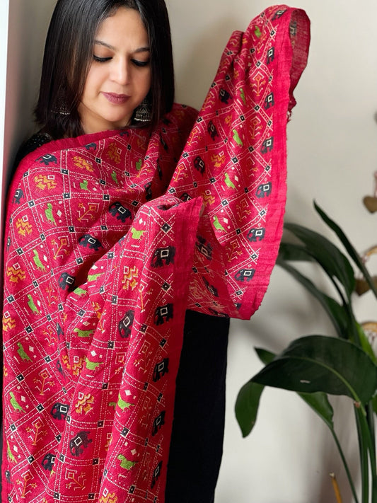 Handblock printed dupatta in Geecha Silk - Masakalee