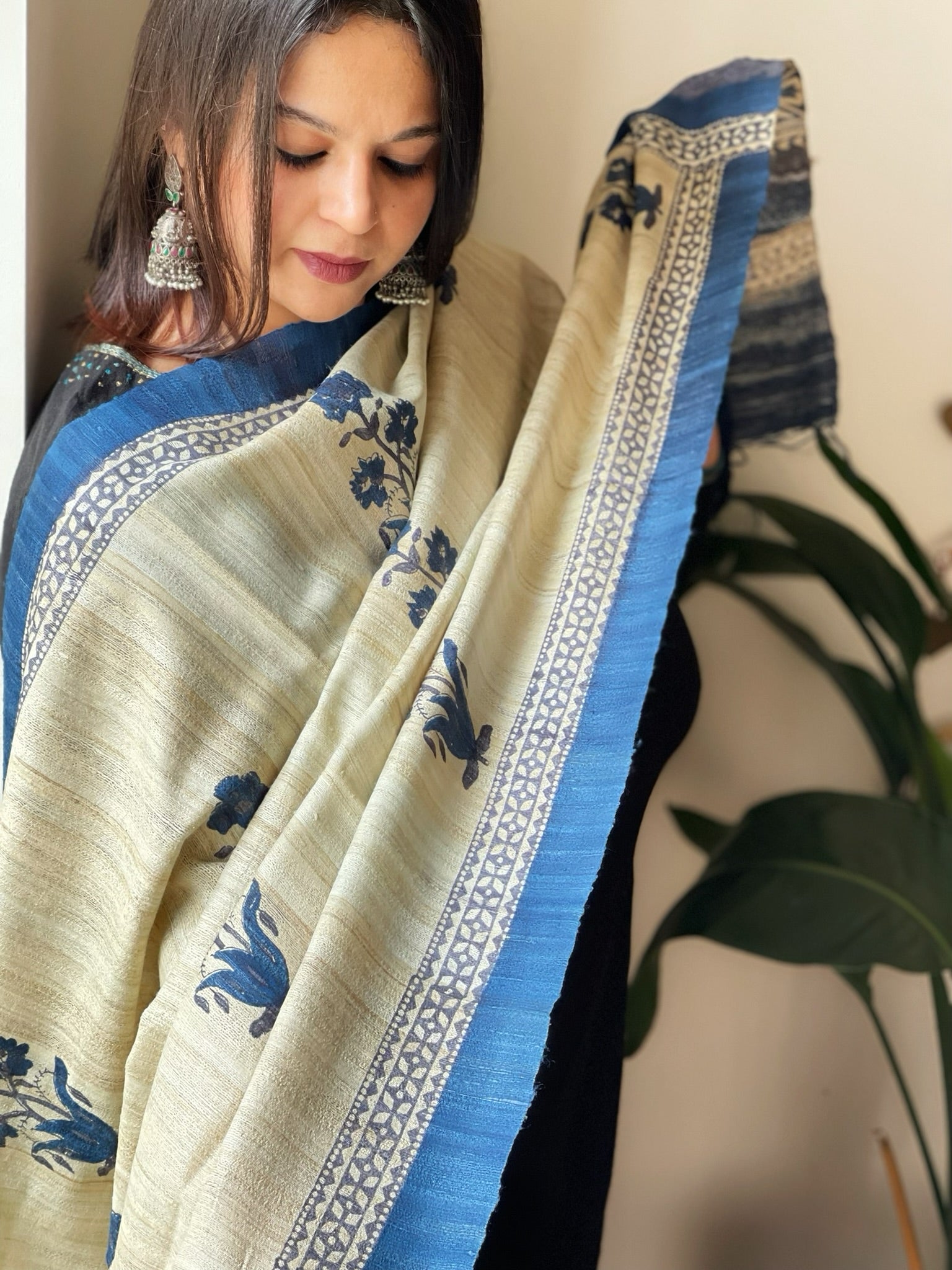 Handblock printed dupatta in Geecha Silk - Masakalee