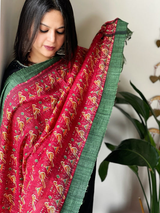 Handblock printed dupatta in Geecha Silk - Masakalee