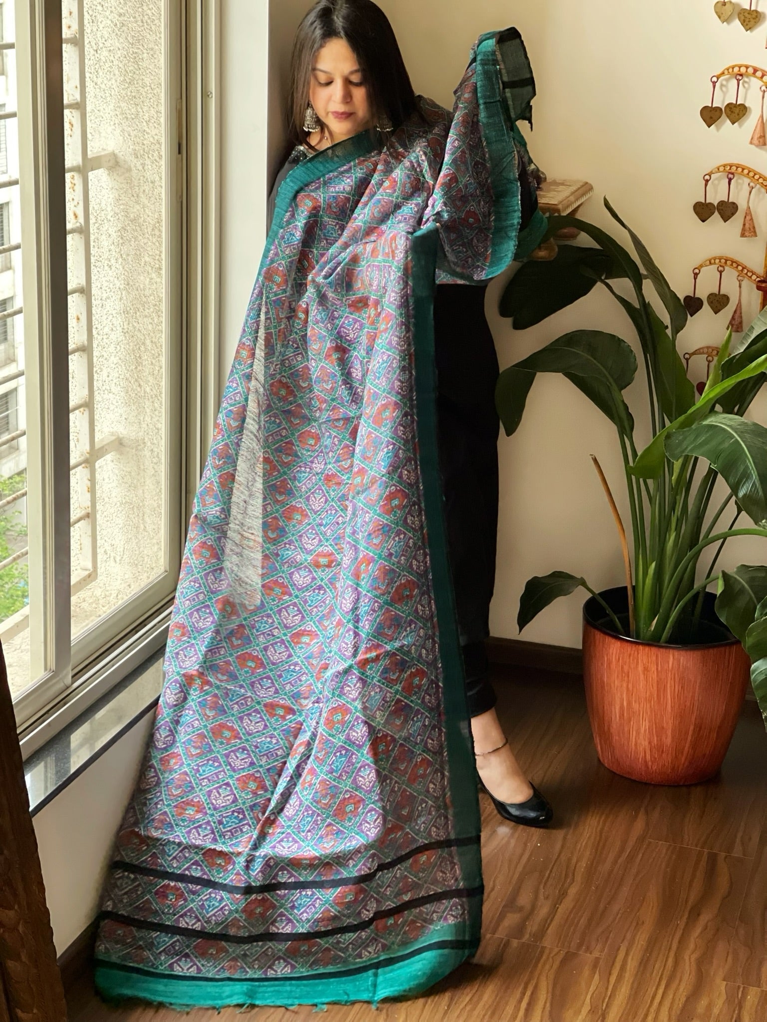 Handblock printed dupatta in Geecha Silk - Masakalee