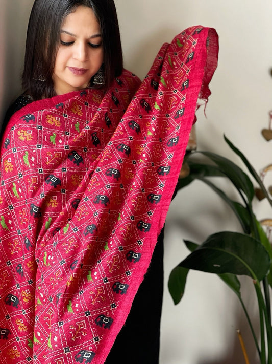 Handblock printed dupatta in Geecha Silk - Masakalee