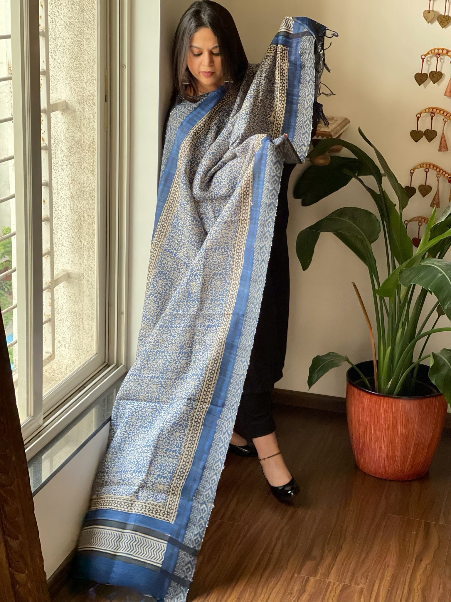 Handblock printed dupatta in Geecha Silk - Masakalee