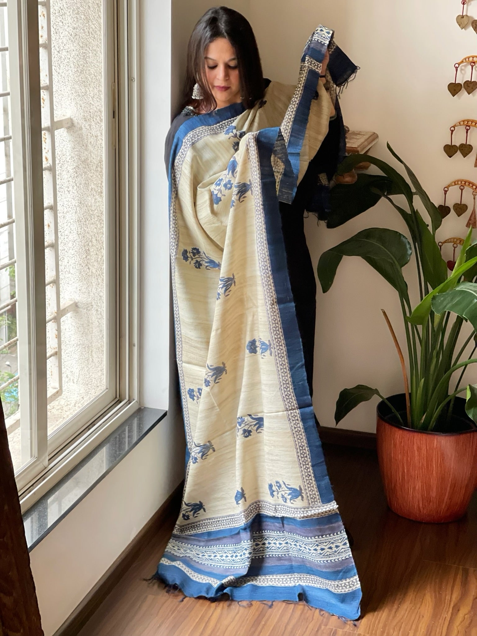 Handblock printed dupatta in Geecha Silk - Masakalee