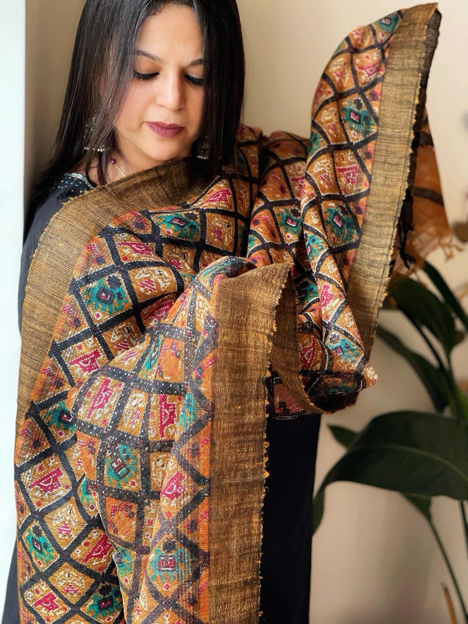 Handblock printed dupatta in Geecha Silk - Masakalee