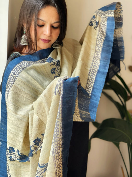 Handblock printed dupatta in Geecha Silk - Masakalee