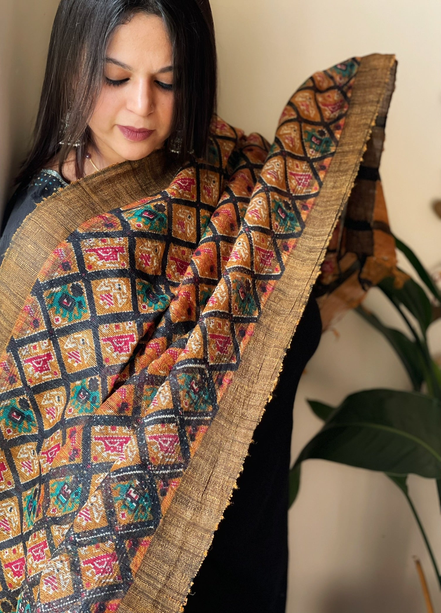 Handblock printed dupatta in Geecha Silk - Masakalee