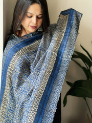 Handblock printed dupatta in Geecha Silk - Masakalee