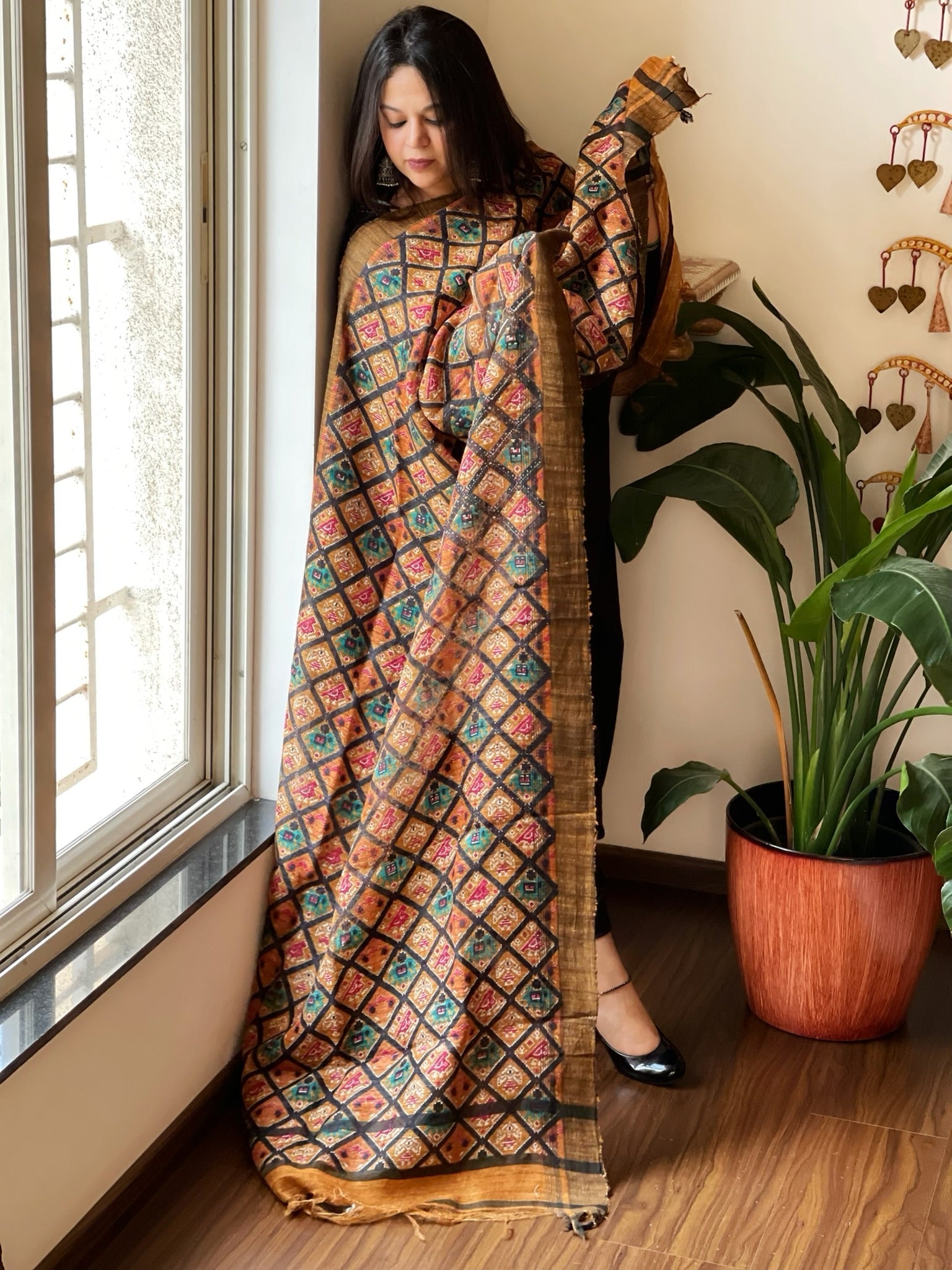 Handblock printed dupatta in Geecha Silk - Masakalee