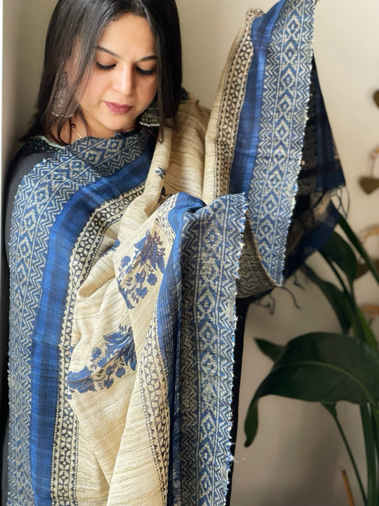 Handblock printed dupatta in Geecha Silk - Masakalee