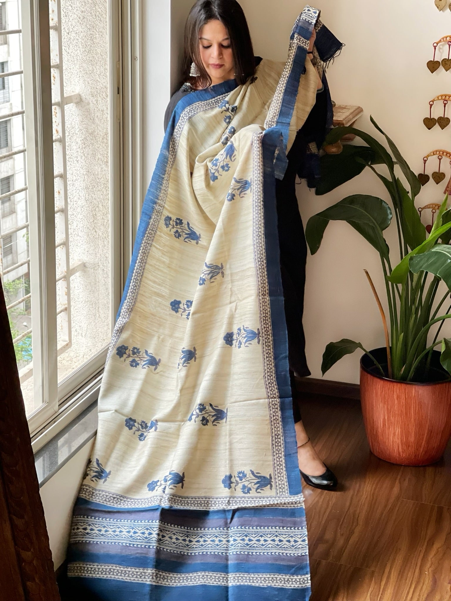 Handblock printed dupatta in Geecha Silk - Masakalee