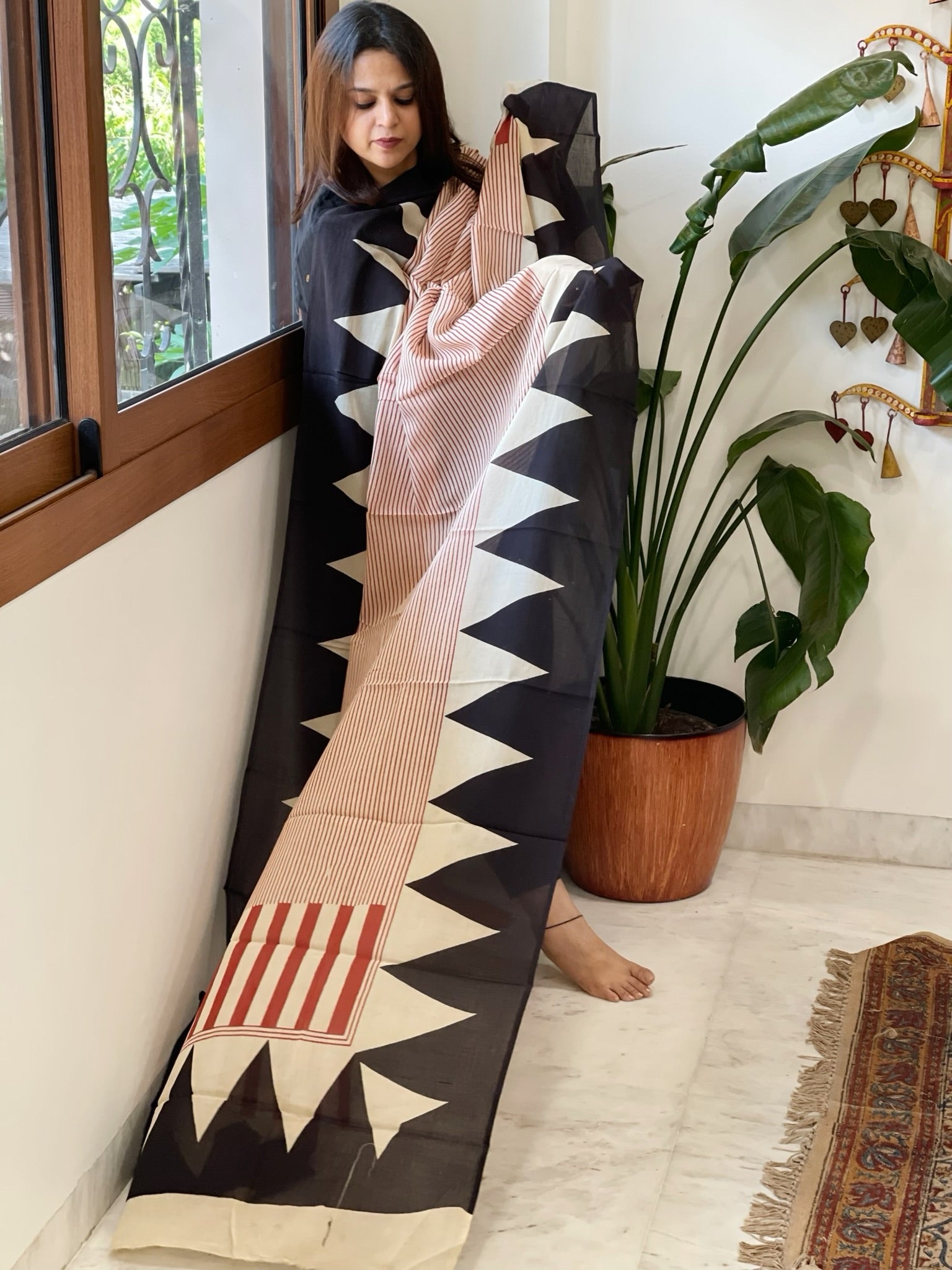 Handblock printed dupatta in Mul Cotton - Masakalee
