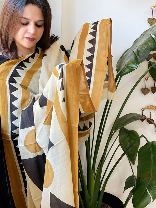 Handblock printed dupatta in Mul Cotton - Masakalee
