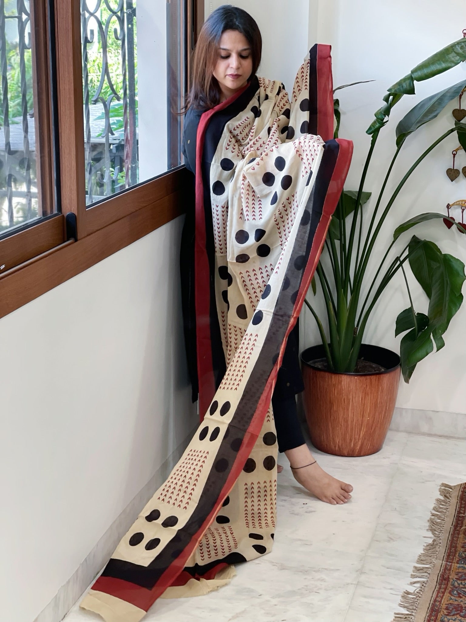Handblock printed dupatta in Mul Cotton - Masakalee