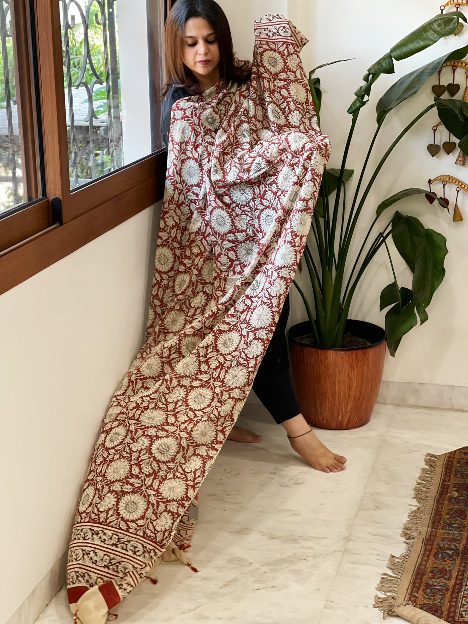 Handblock printed dupatta in Mul Cotton - Masakalee