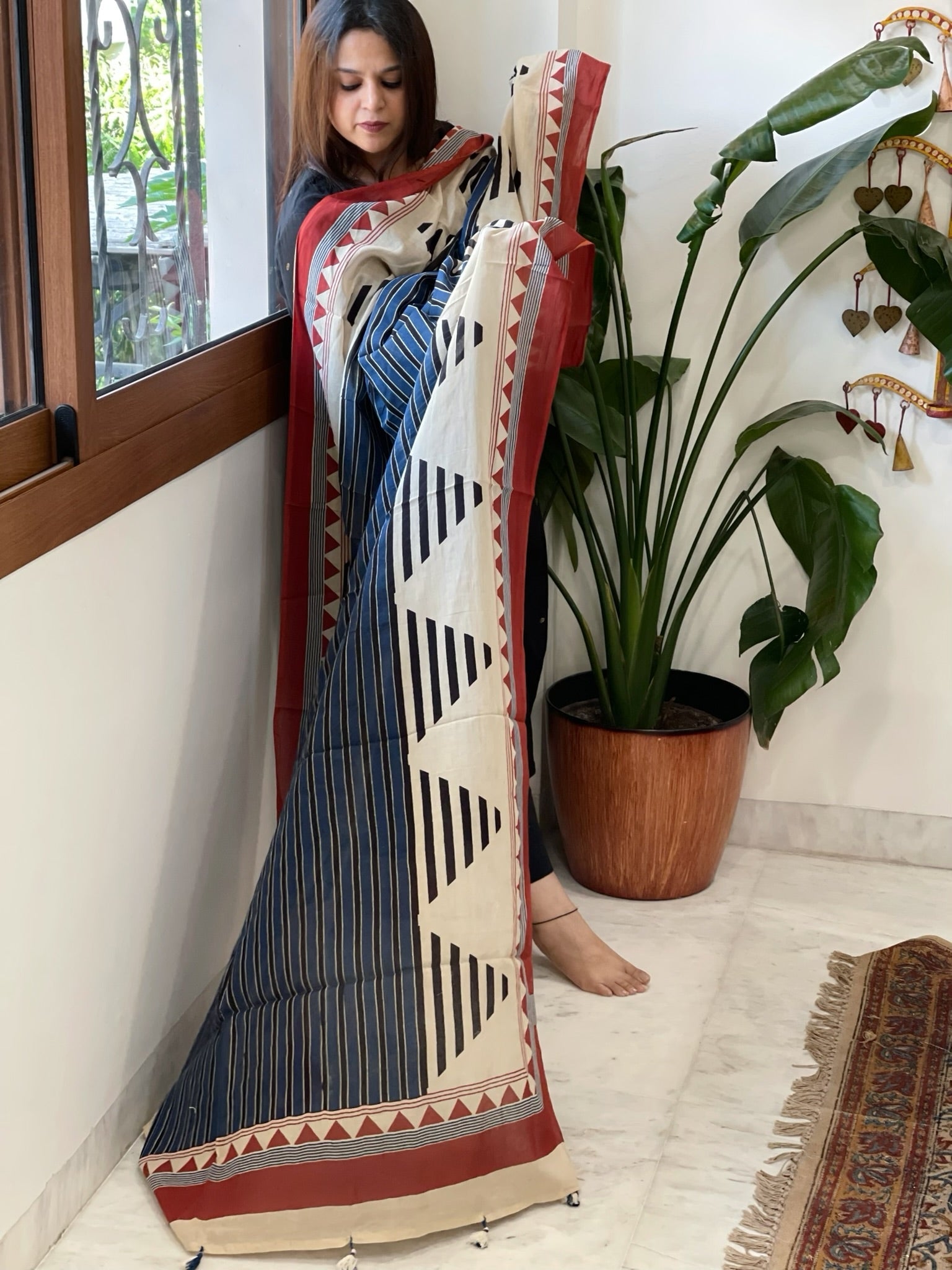Handblock printed dupatta in Mul Cotton - Masakalee