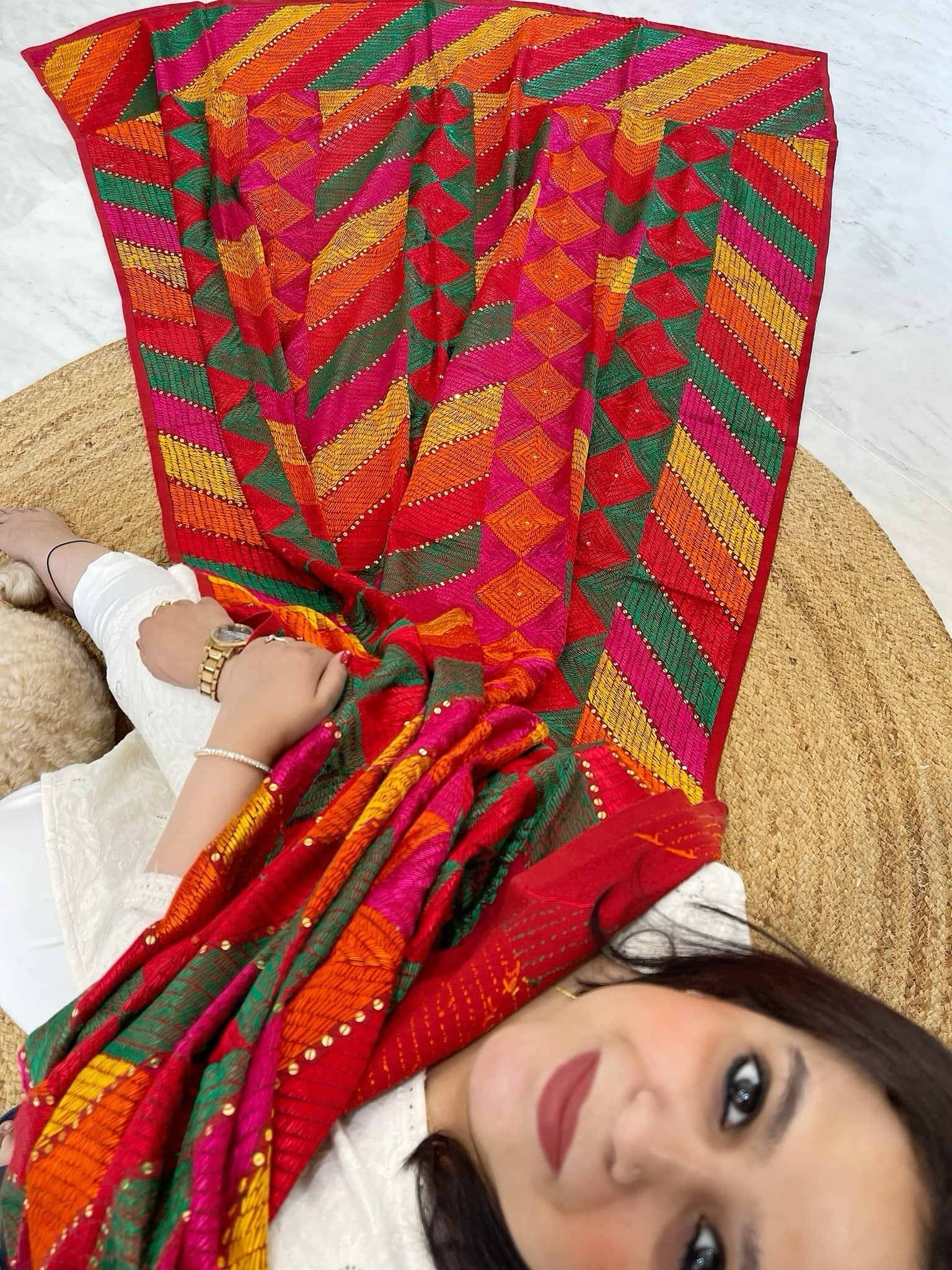 Handmade Designer Phulkari Dupatta in Khaddar Cotton - Masakalee