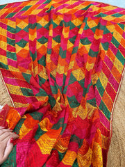 Handmade Designer Phulkari Dupatta in Khaddar Cotton - Masakalee