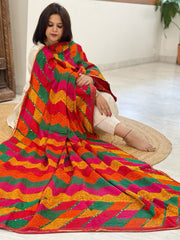Handmade Designer Phulkari Dupatta in Khaddar Cotton - Masakalee