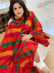Handmade Designer Phulkari Dupatta in Khaddar Cotton - Masakalee