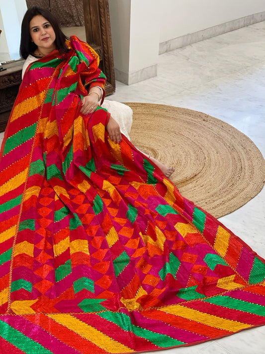 Handmade Designer Phulkari Dupatta in Khaddar Cotton - Masakalee