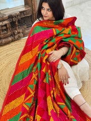 Handmade Designer Phulkari Dupatta in Khaddar Cotton - Masakalee