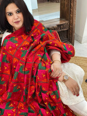Handmade Designer Phulkari Dupatta in Khaddar Cotton - Masakalee