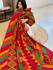 Handmade Designer Phulkari Dupatta in Khaddar Cotton - Masakalee