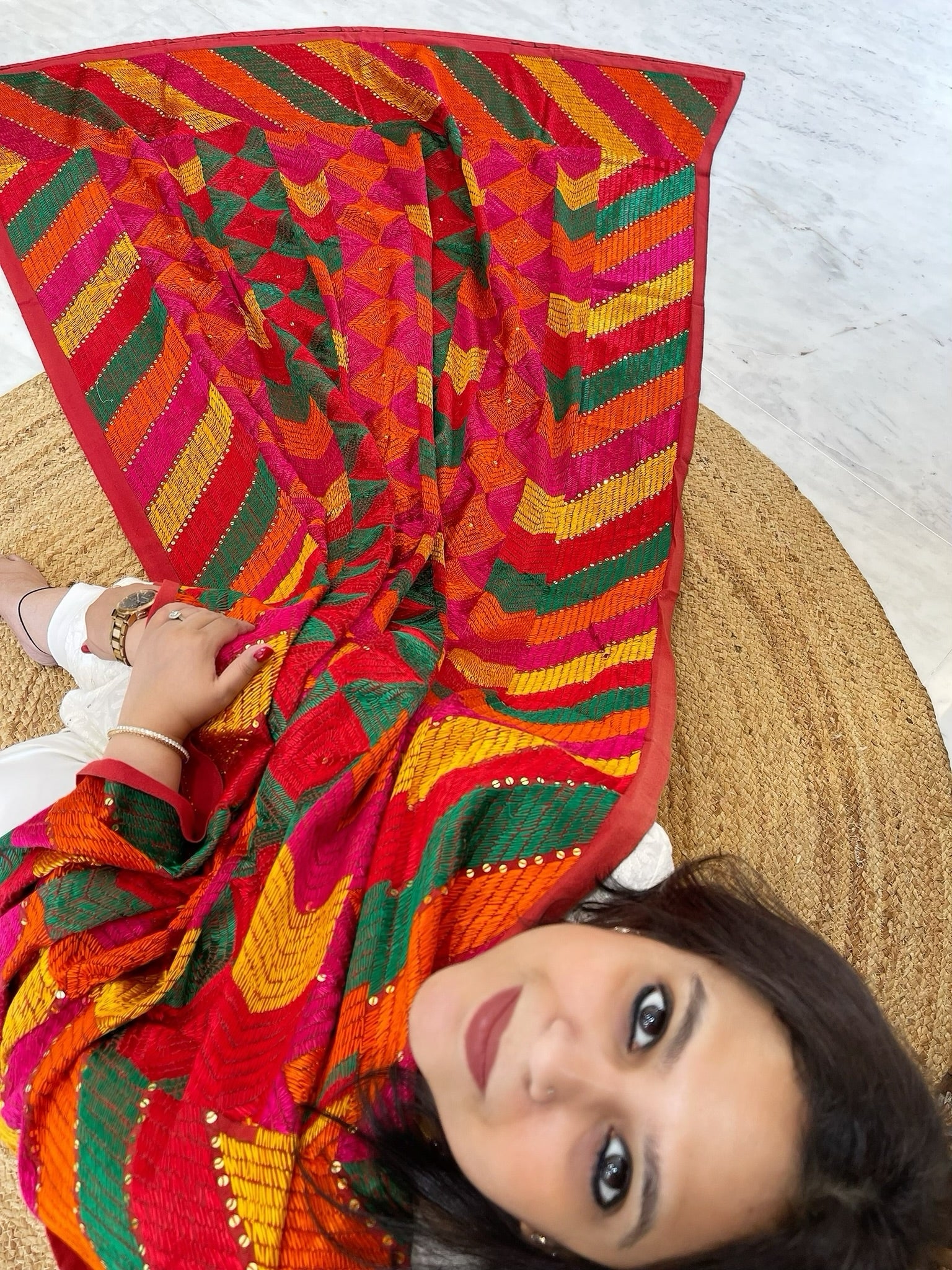 Handmade Designer Phulkari Dupatta in Khaddar Cotton - Masakalee