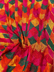 Handmade Designer Phulkari Dupatta in Khaddar Cotton - Masakalee