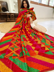 Handmade Designer Phulkari Dupatta in Khaddar Cotton - Masakalee