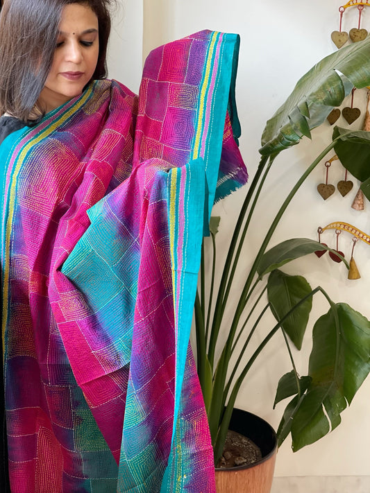 Handmade Kantha Dupatta in Silk - Masakalee