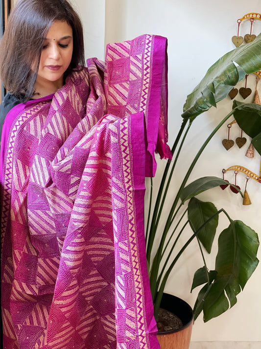 Handmade Kantha Dupatta in Silk - Masakalee