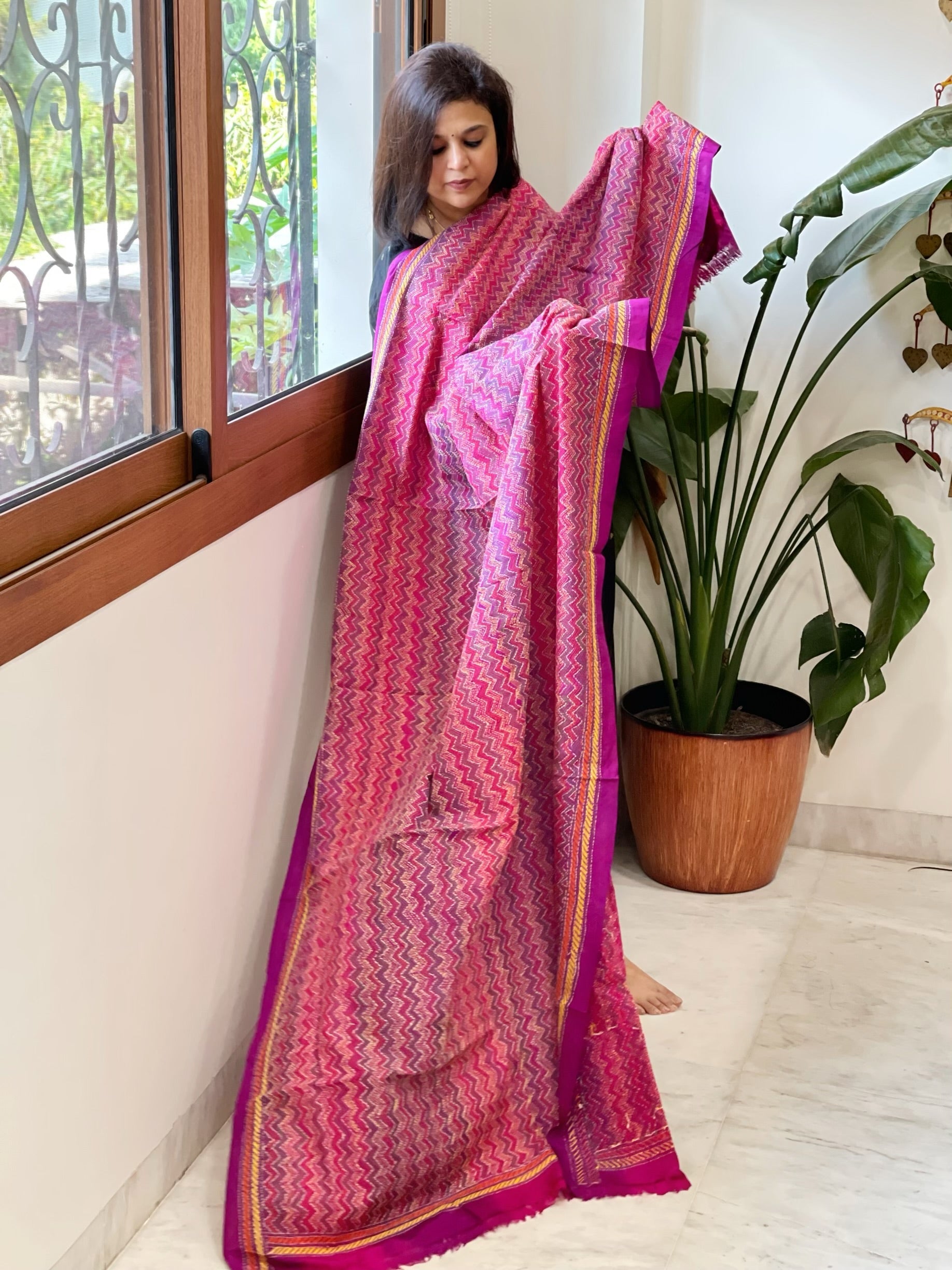 Handmade Kantha Dupatta in Silk - Masakalee