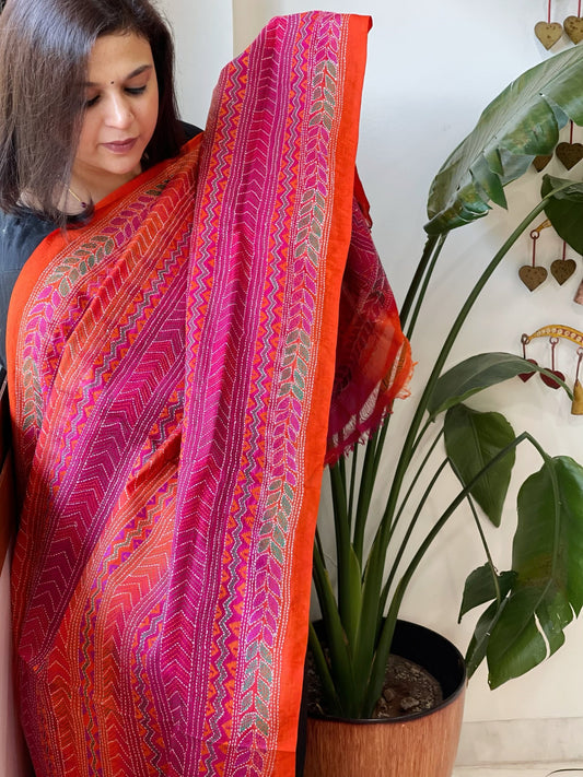 Handmade Kantha Dupatta in Silk - Masakalee