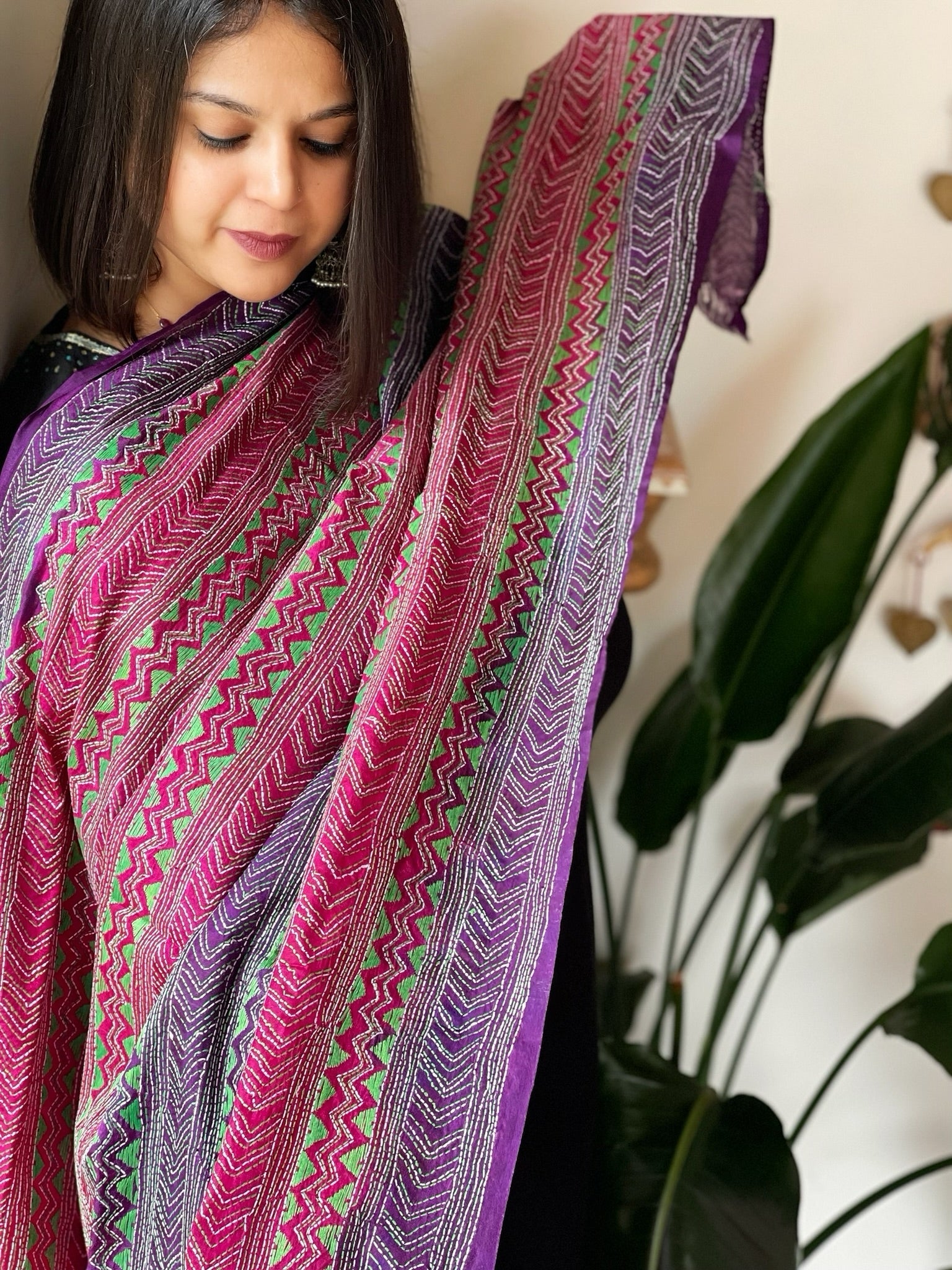 Handmade Kantha Dupatta in Silk - Masakalee