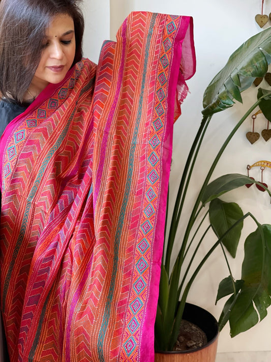 Handmade Kantha Dupatta in Silk - Masakalee