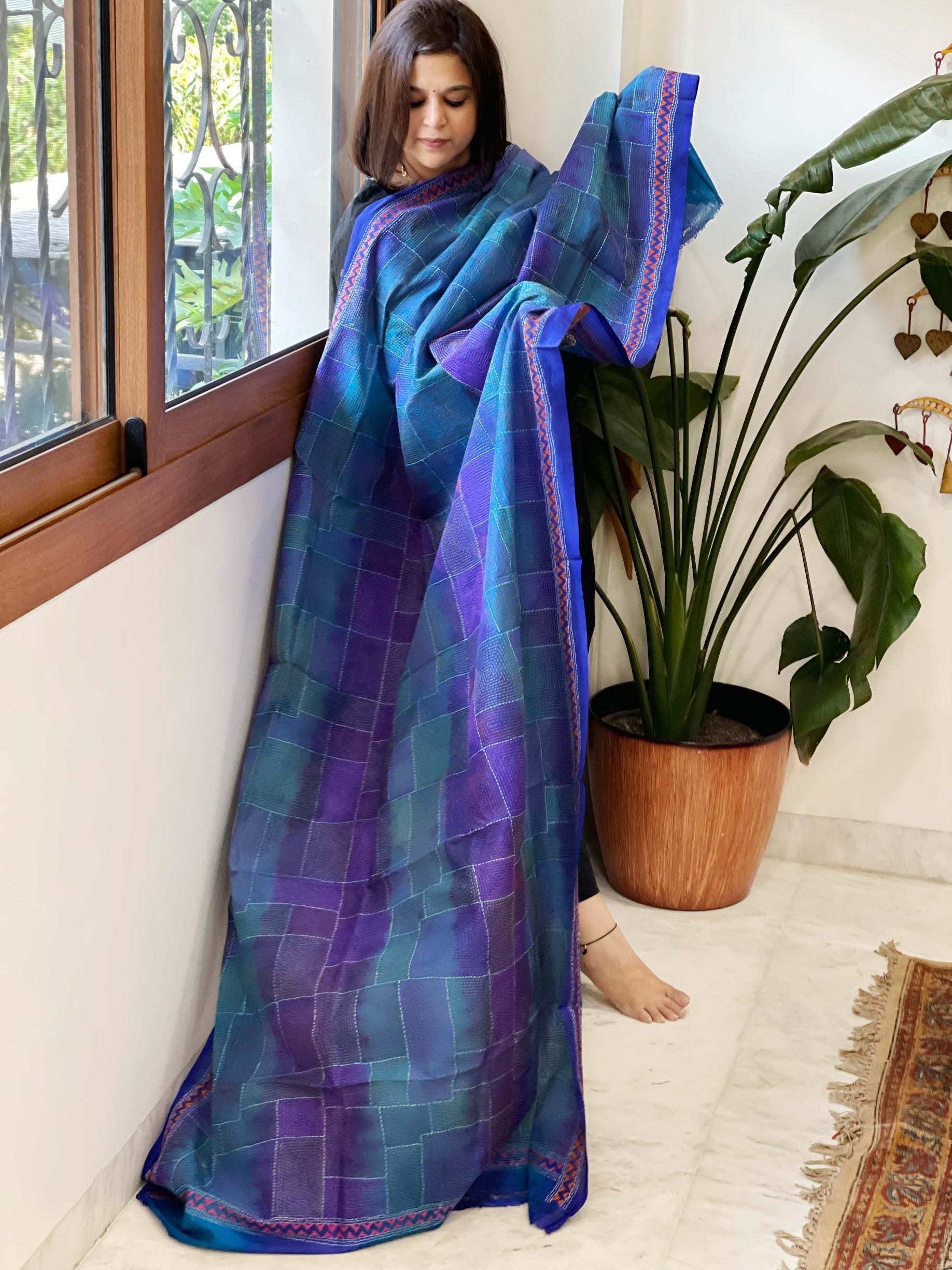 Handmade Kantha Dupatta in Silk - Masakalee