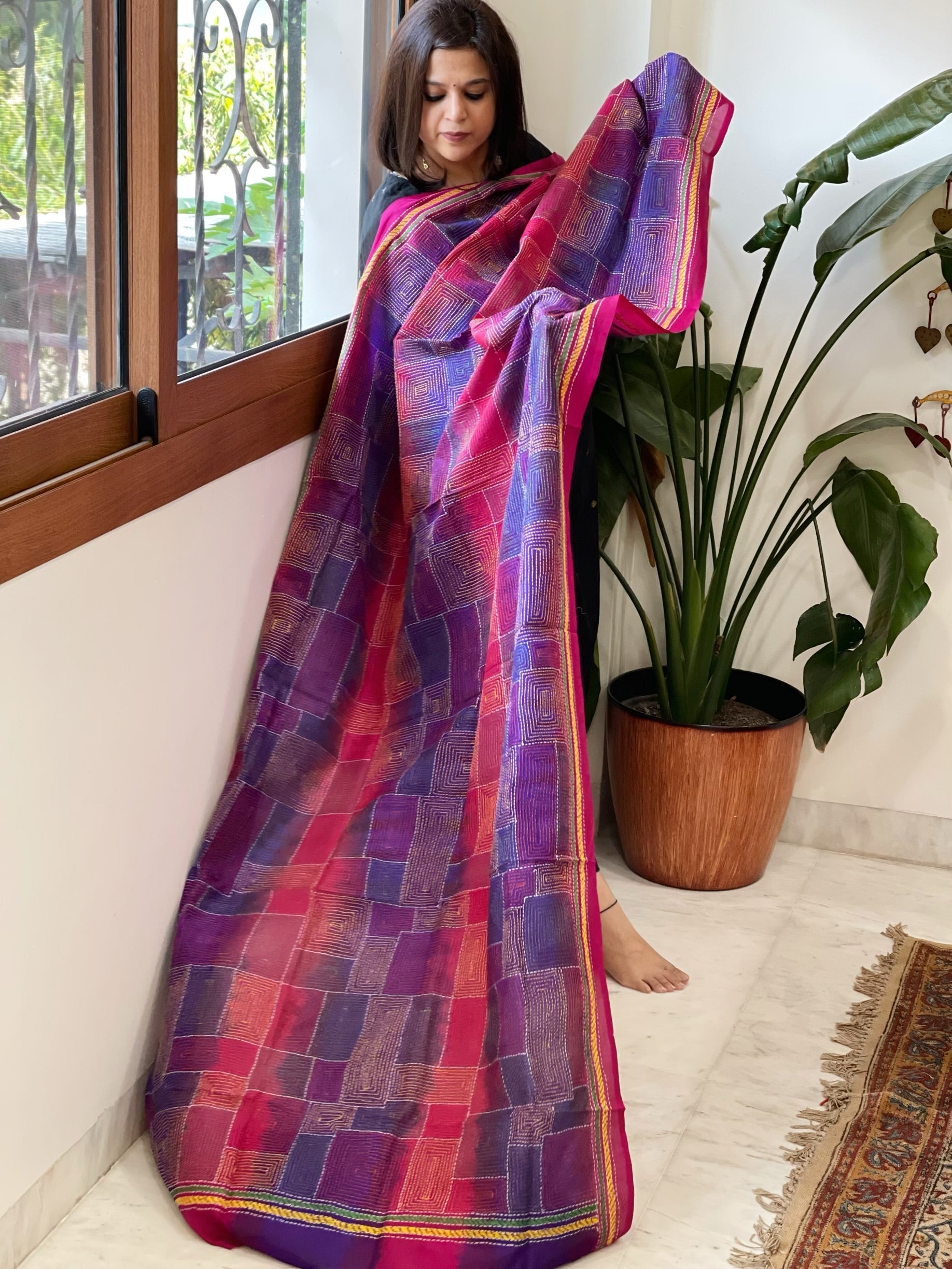 Handmade Kantha Dupatta in Silk - Masakalee