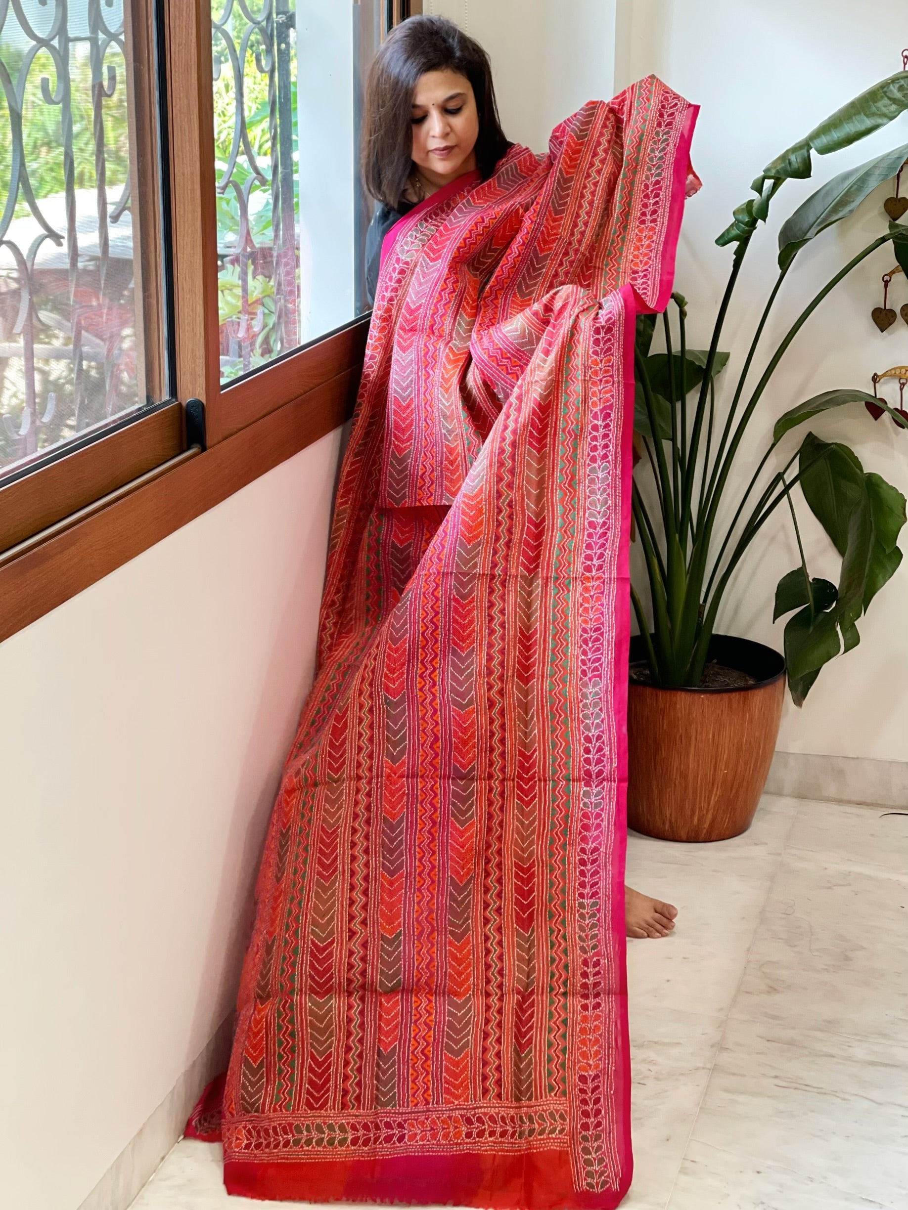 Handmade Kantha Dupatta in Silk - Masakalee