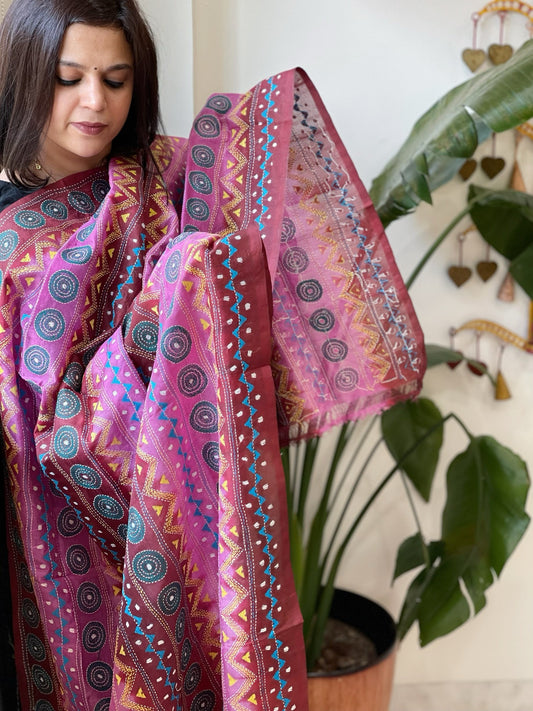 Handmade Kantha Dupatta in Silk - Masakalee
