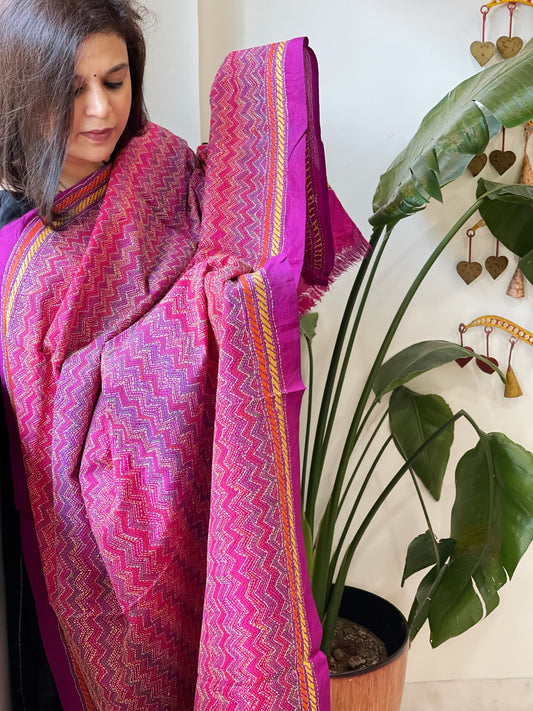 Handmade Kantha Dupatta in Silk - Masakalee