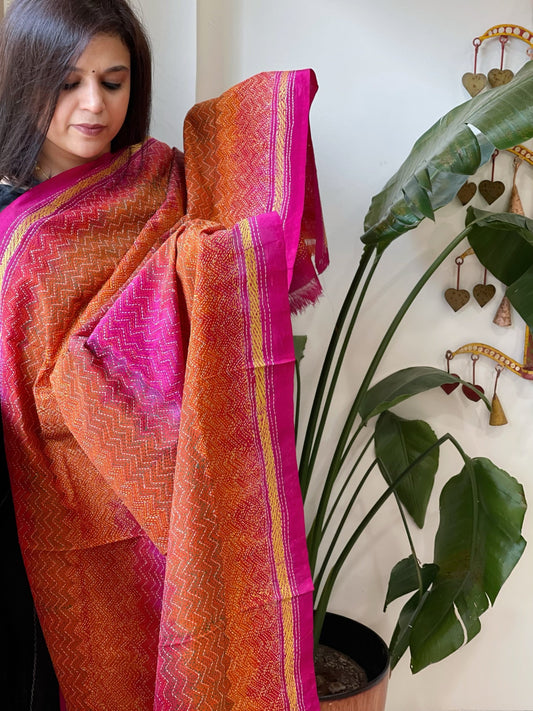 Handmade Kantha Dupatta in Silk - Masakalee