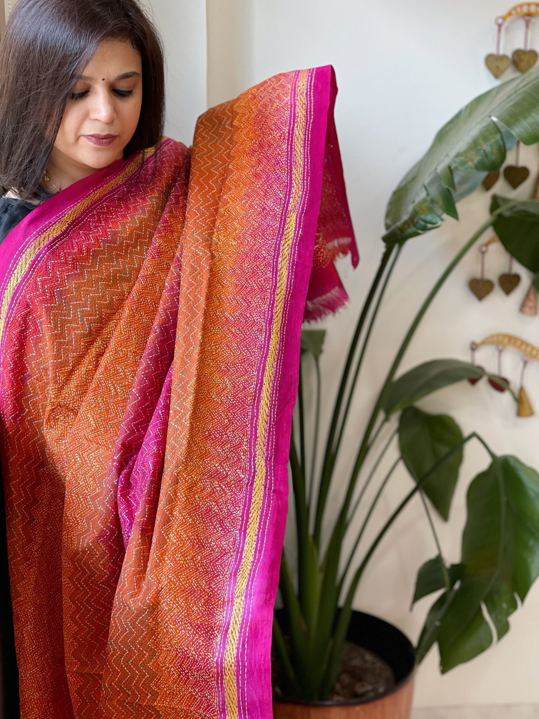 Handmade Kantha Dupatta in Silk - Masakalee