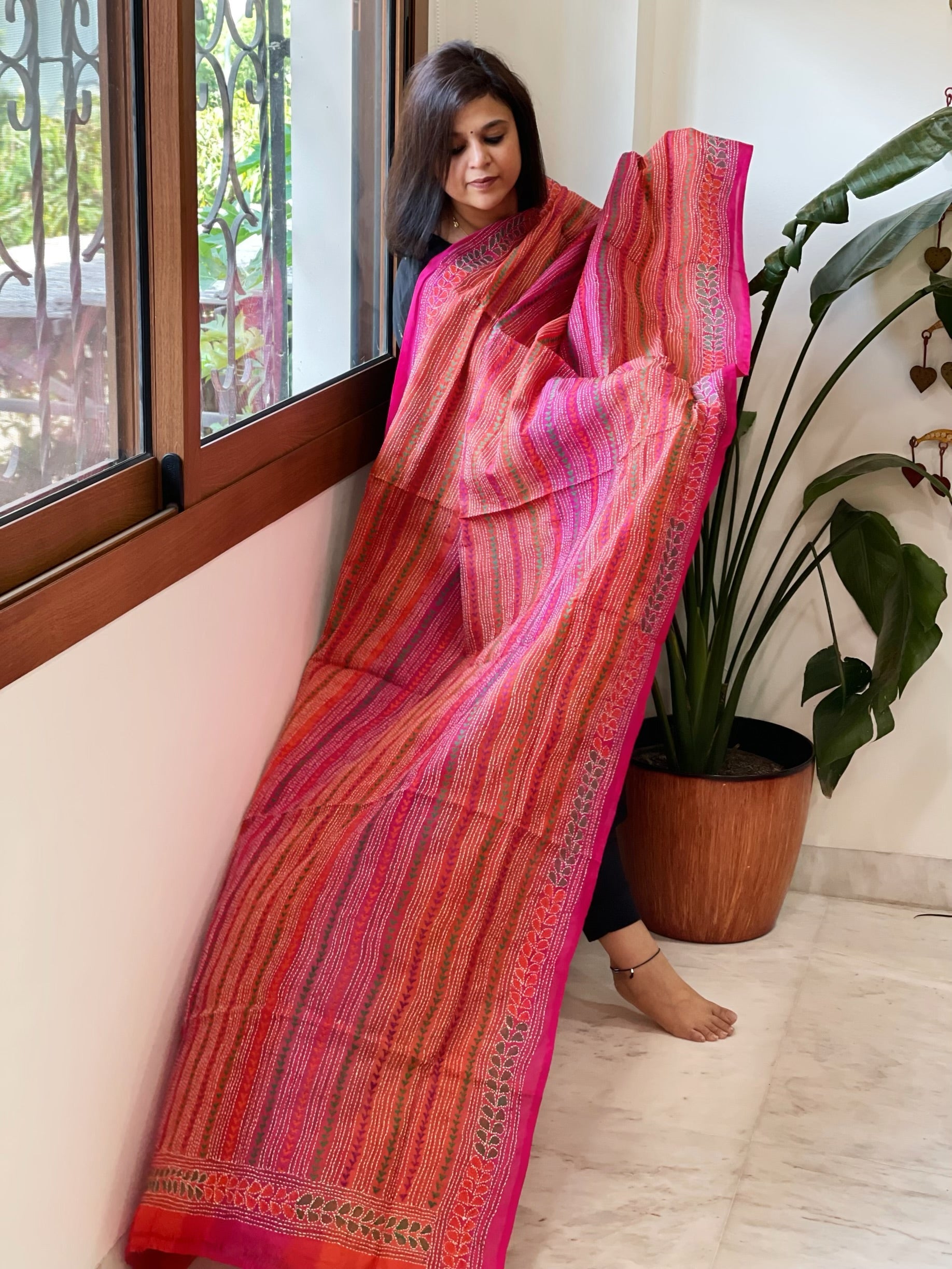 Handmade Kantha Dupatta in Silk - Masakalee